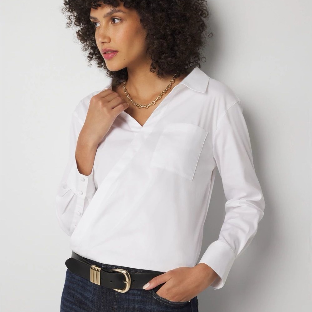 White House Black Market Cross Front Cotton Poplin Blouse - New - Sz 8!!